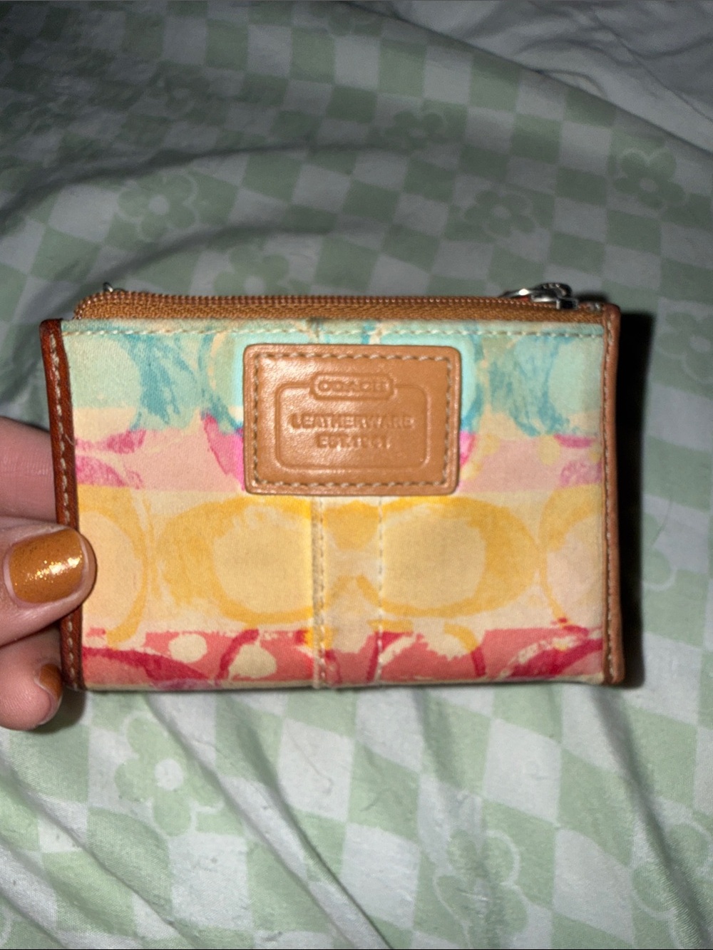 Coach Pastel Multicolor Signature Canvas Zip Card Wallet